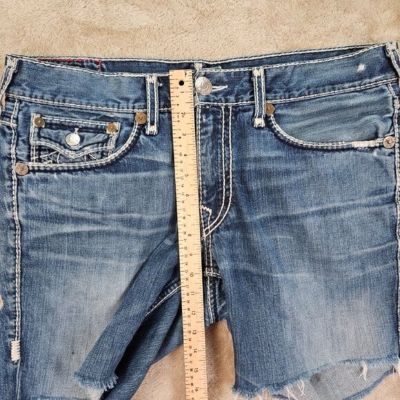 True Religion Made in USA Billy Giant Big T Jeans Short Denim Size 36 Seat 34 - Picture 10 of 15